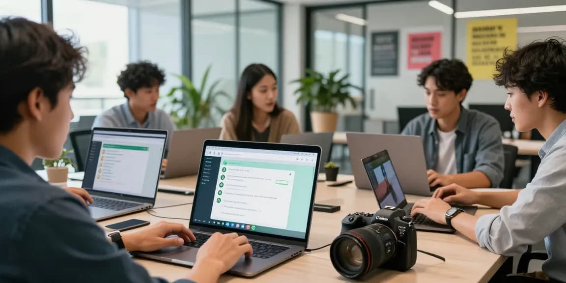 Using WhatsApp網頁版 in a modern office setting for professional communication.