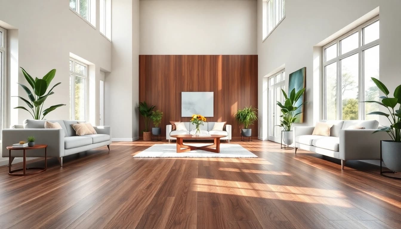 Showcasing luxury vinyl plank flooring in a stylish living room with modern decor and natural light.