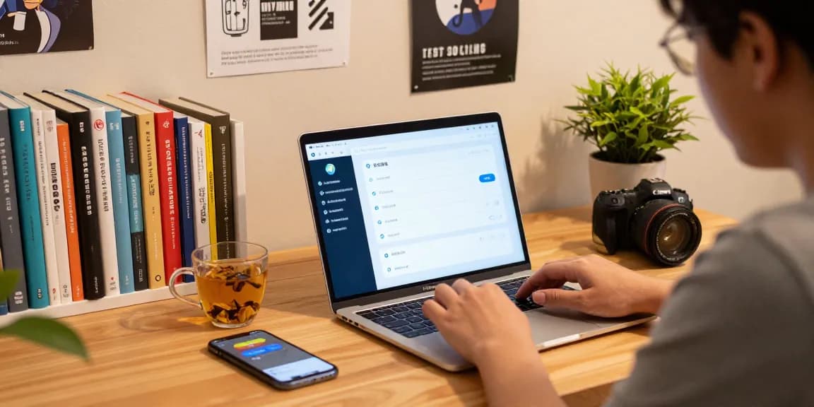 Customize your Telegram Chinese interface in a cozy workspace, laptop with settings displayed.