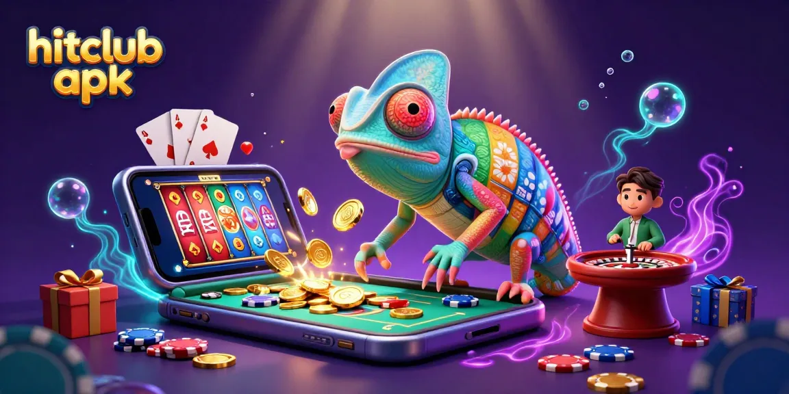 Experience excitement with hitclub apk as a chameleon casino owner collects winnings in this vibrant gaming scene.