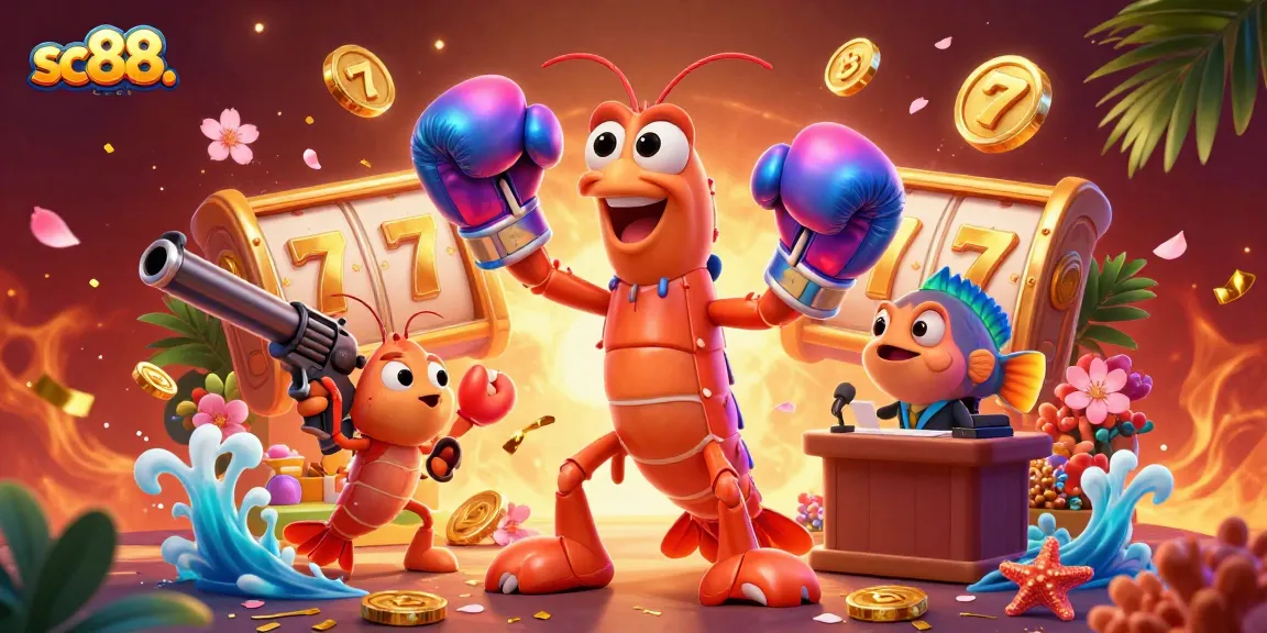 Engage with the vibrant slots experience at sc88. com, featuring a colorful underwater boxing scene with joyful gambling elements.