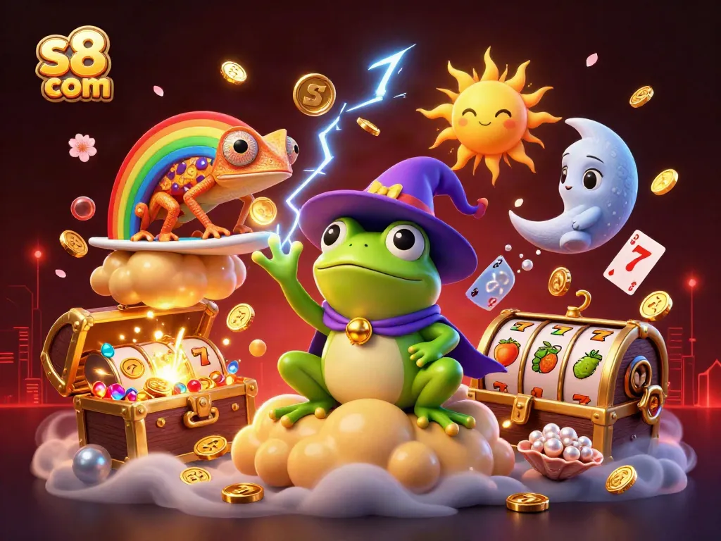 Join the adventure at s8 com with exciting casino games depicted in a vibrant, golden storm illustration.