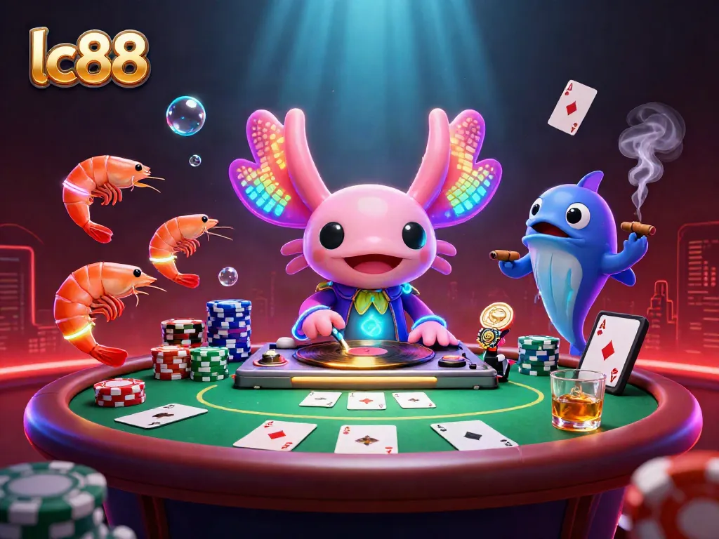 Engage with dynamic gameplay at lc88 featuring a vibrant casino scene with an axolotl DJ.