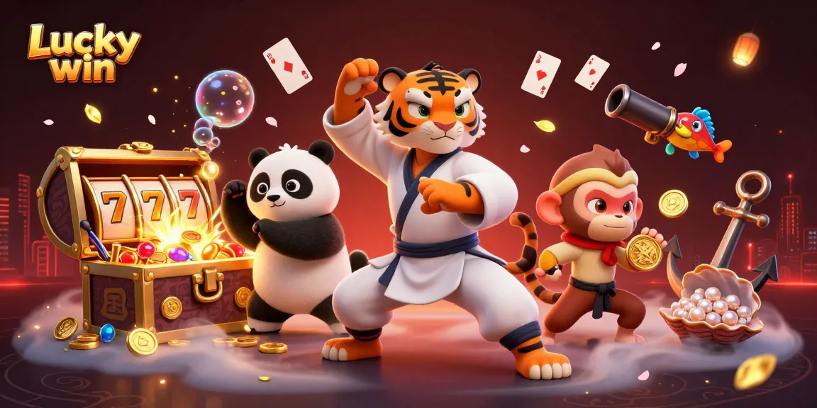 Experience the thrill of Lucky win as cartoon characters engage in an exciting casino scene.