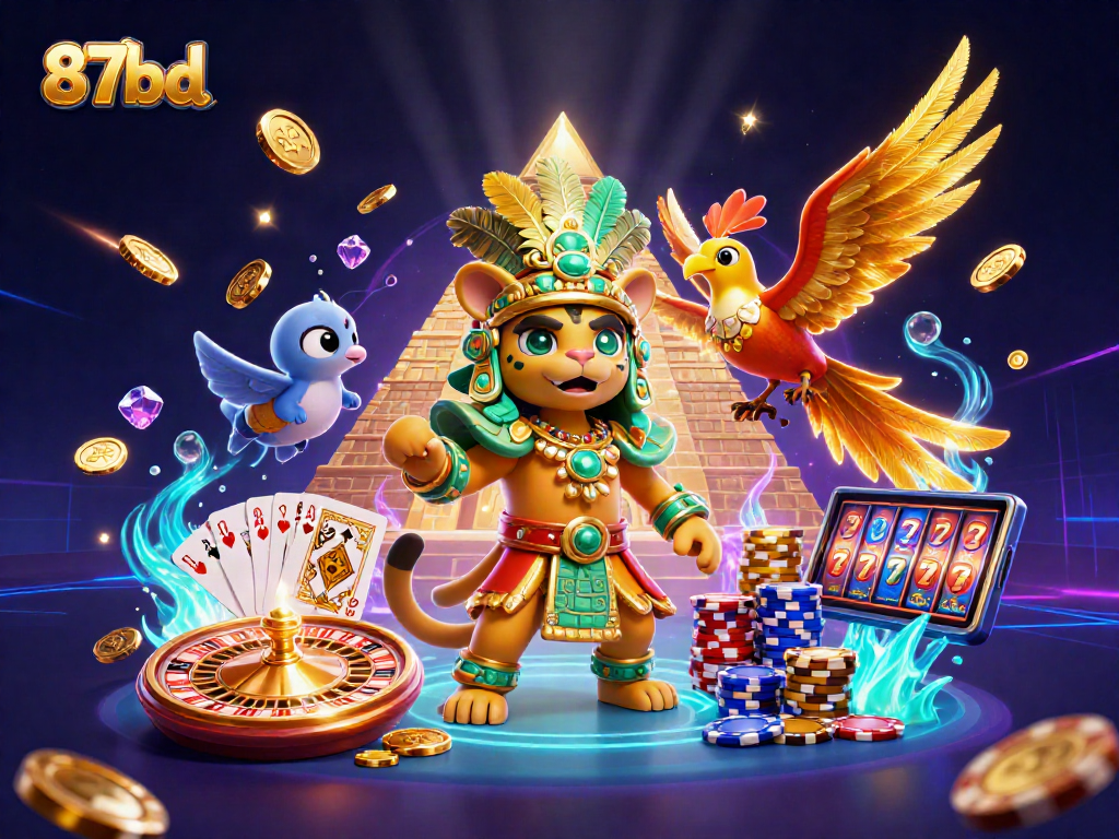 Experience the thrill of 87bd with vibrant casino elements in a dazzling 3D scene.
