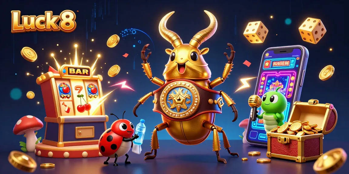 Participate in an exciting game action at Luck 8 with vibrant casino elements and characters.