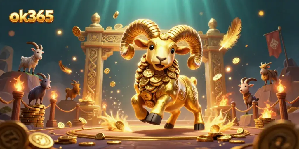 Experience thrilling gaming action at ok365 with a vibrant 3D cartoon scene featuring epic battles and treasures.