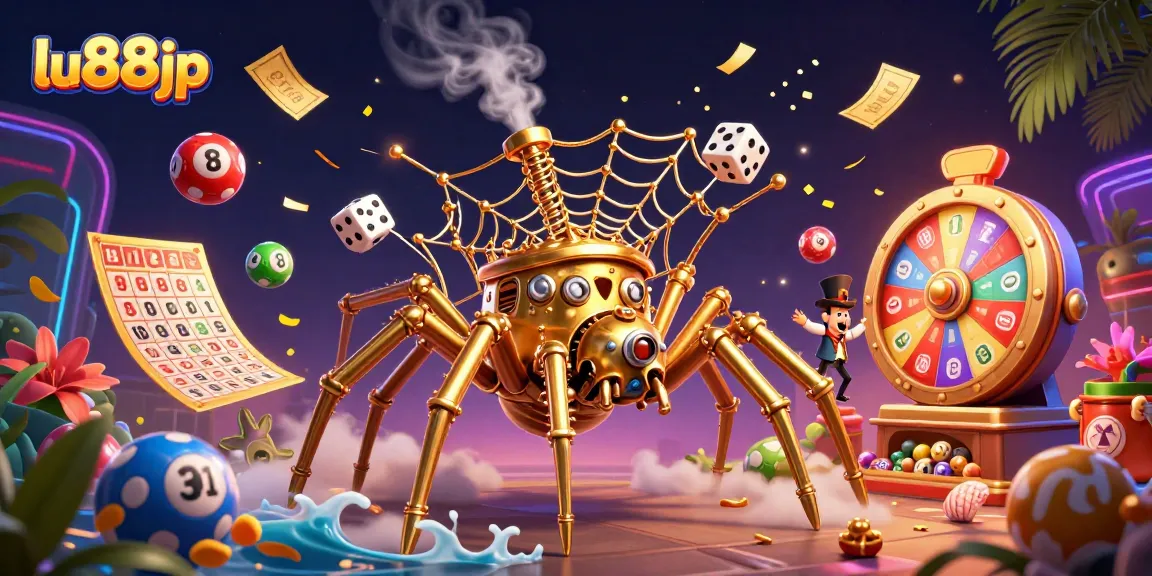 Engage with lu88jp’s vibrant casino scene featuring a steampunk spider and fly, immersing in dynamic gaming excitement.