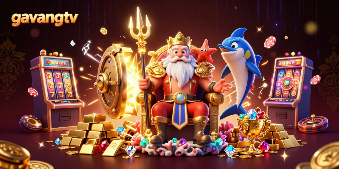 Engage in thrilling gameplay with gavangtv's vibrant casino scene featuring Neptune and treasure