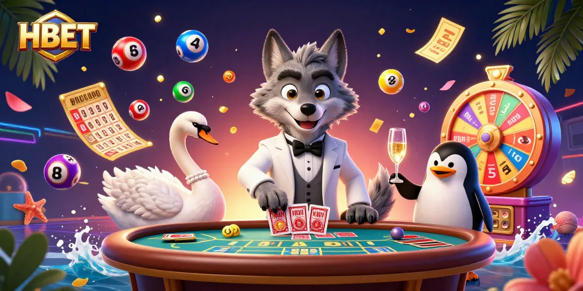 Engage with HBET’s vibrant online casino scene featuring a debonair wolf, elegant swan, and sophisticated penguin.