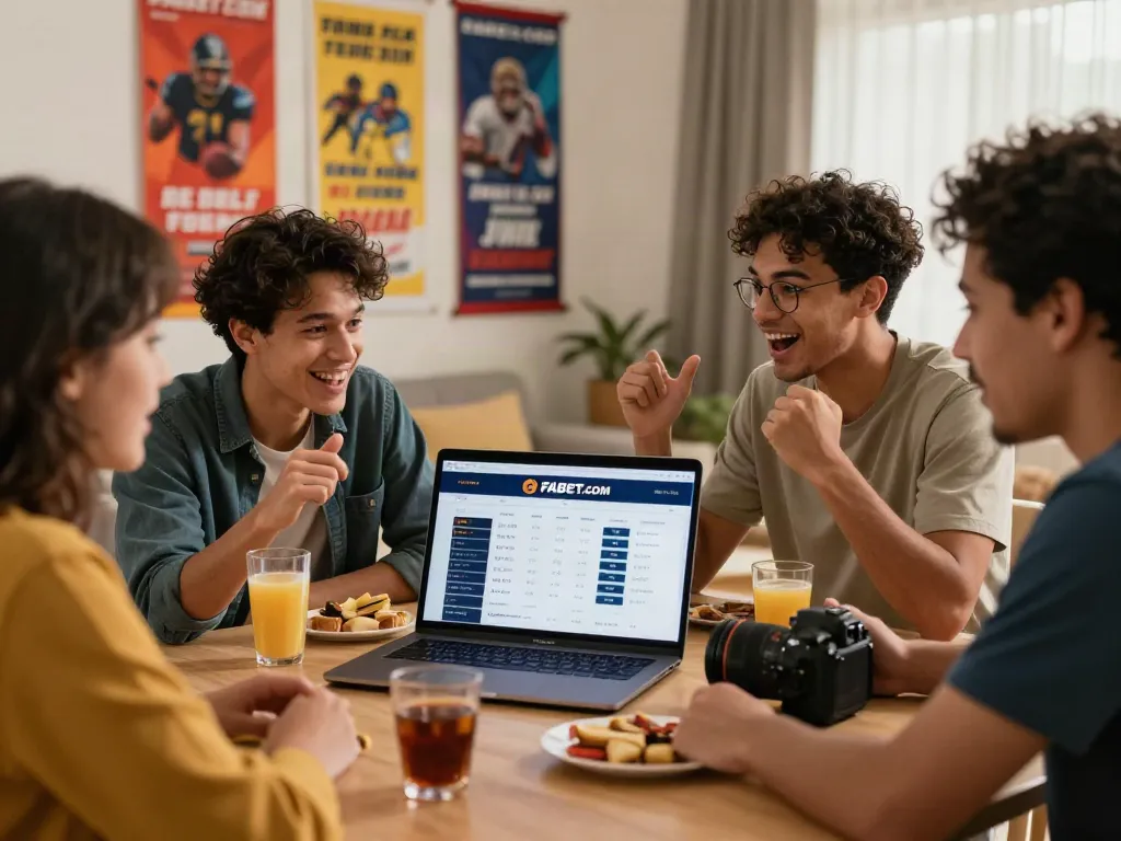 Excited bettors on the FABET.COM platform enjoying sports betting at home.
