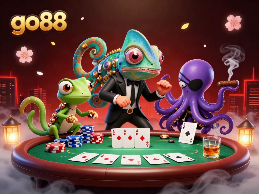 Engage in the thrill of go88 with a dynamic casino scene featuring vibrant poker gameplay and unique characters.