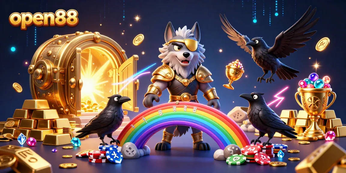 open88 showcases an epic Norse-themed casino scene with Odin and ravens amidst treasure
