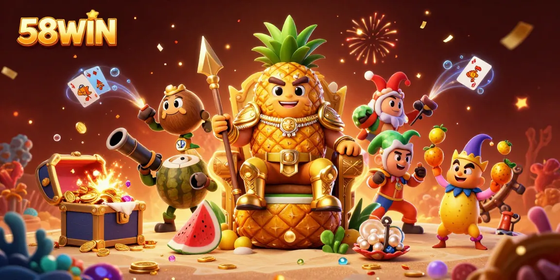 Experience the excitement of winning at 58WIN with vibrant casino characters and treasure!