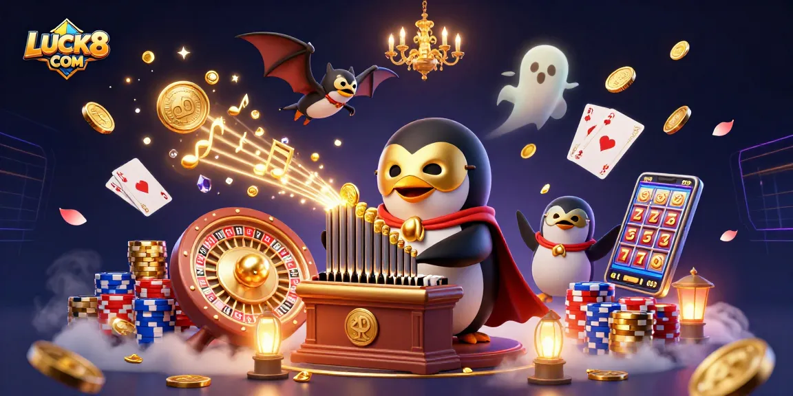 Experience thrilling gameplay at LUCK8 COM with vibrant illustrations of casino excitement and winning moments.