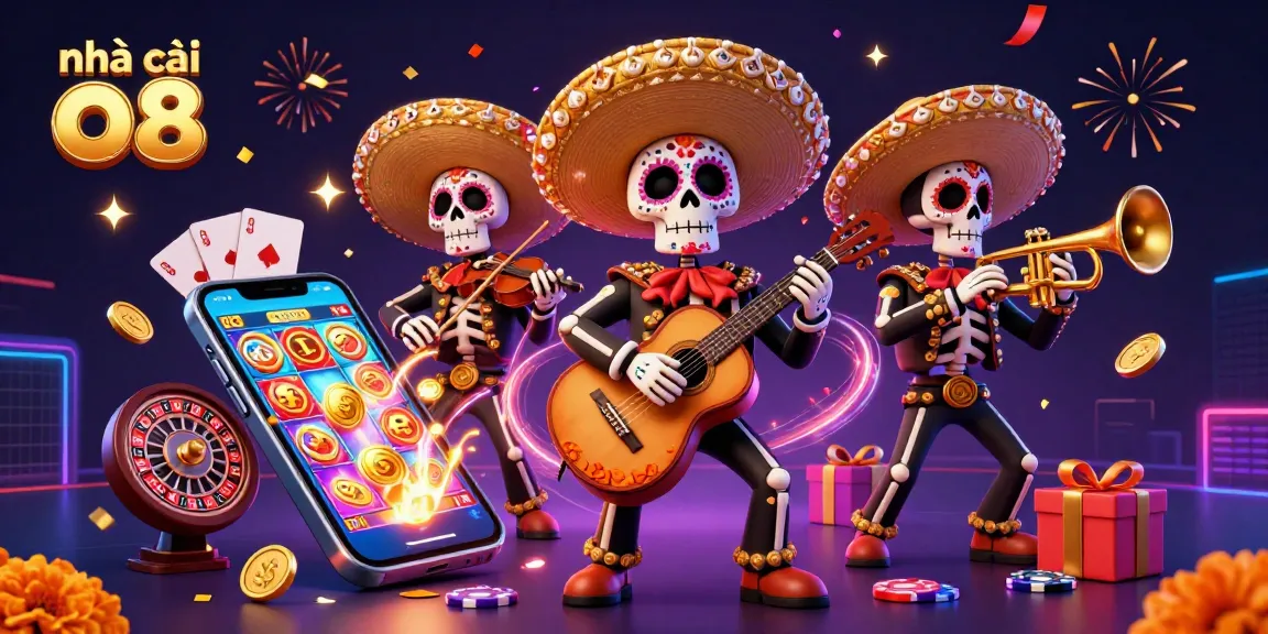 Engage with the vibrant world of nhà cái o8 featuring skeleton mariachi band and dynamic casino elements.