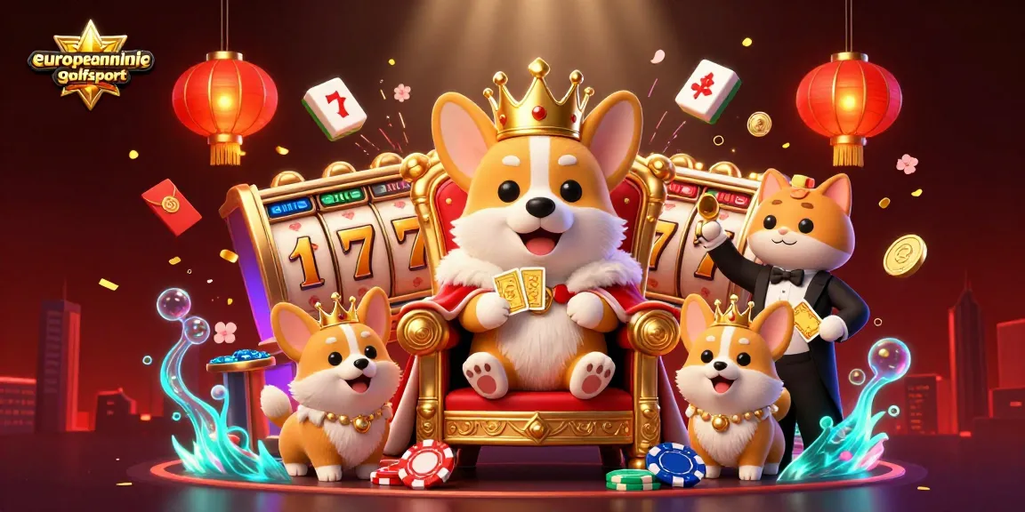 Engage with the exciting world of europeanminigolfsport through a vibrant 3D casino scene featuring royal corgi characters and dynamic game elements.