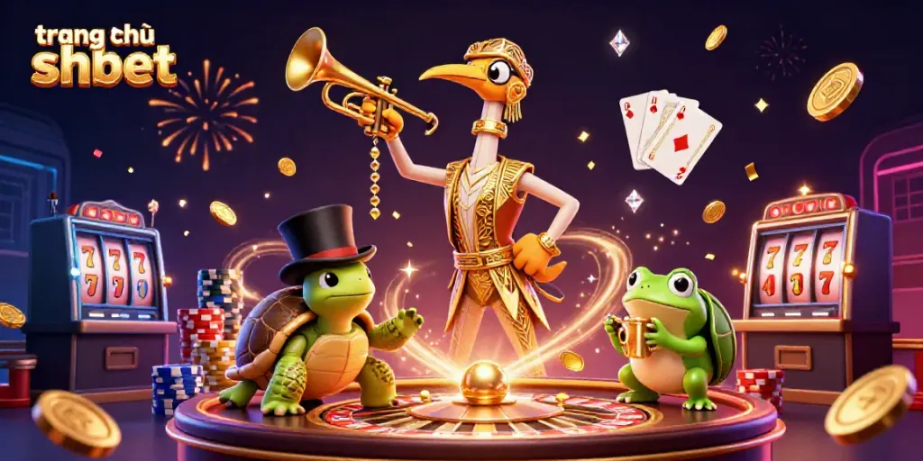 Experience the excitement of trang chủ shbet with vibrant casino elements and colorful characters in a lively setting.