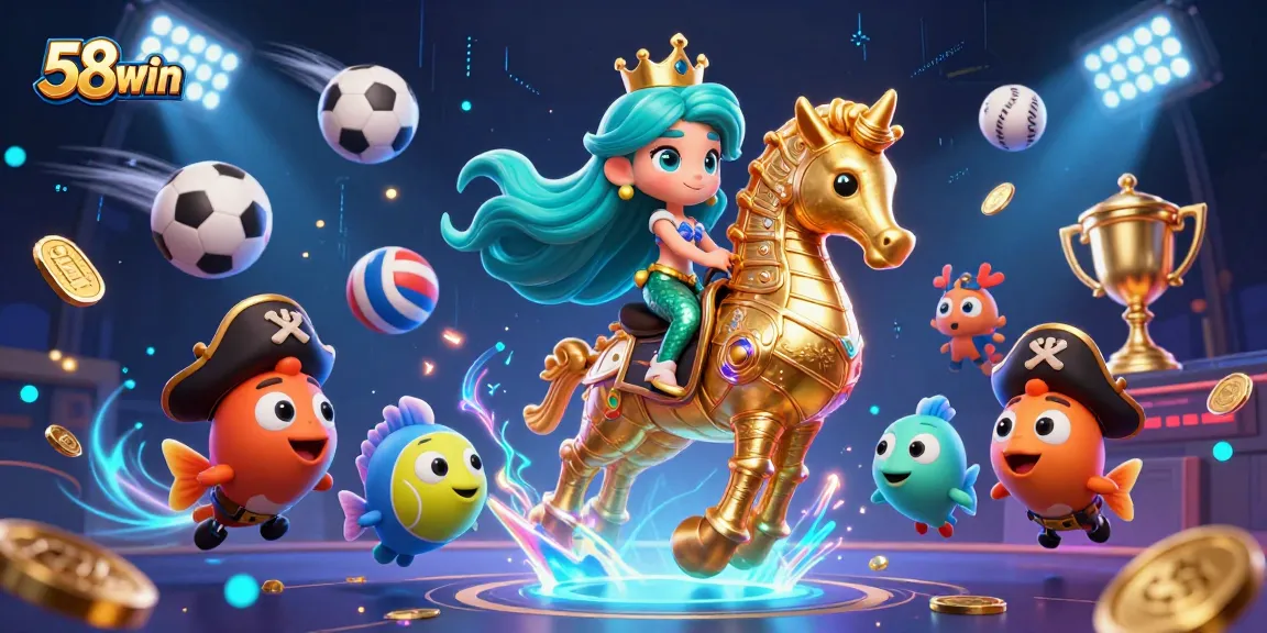 Experience thrilling gameplay at 58win with a vibrant underwater casino scene featuring colorful characters.