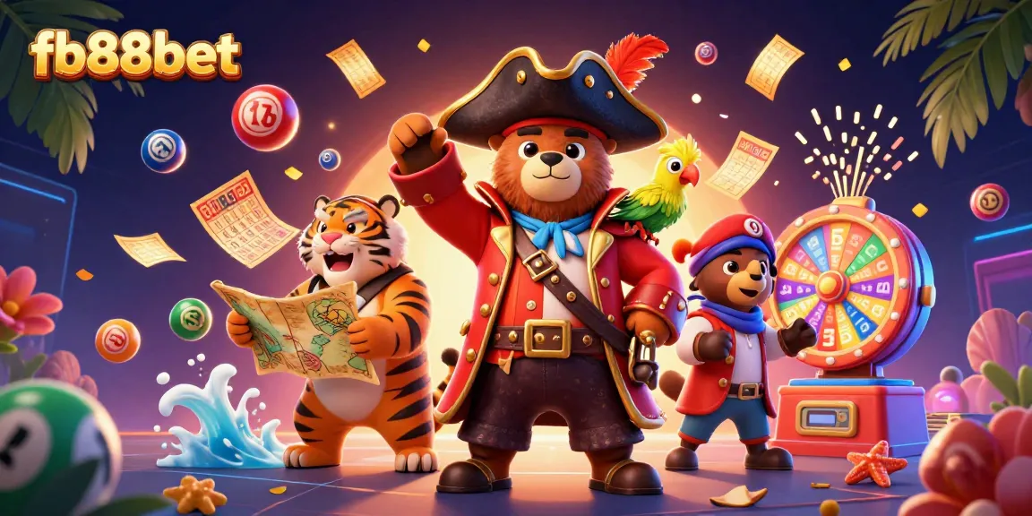 Win big with fb88bet in this vibrant 3D illustration of a pirate-themed lottery adventure.
