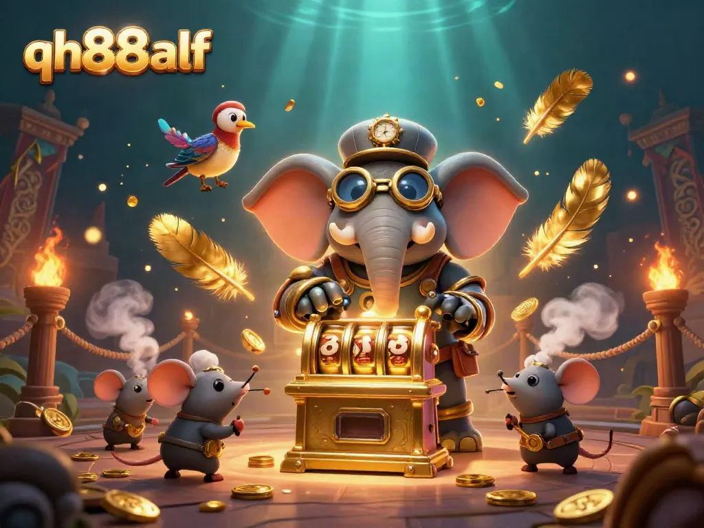 Engage with the thrilling atmosphere of qh88alf's casino scene featuring a steampunk elephant and vibrant gambling elements.