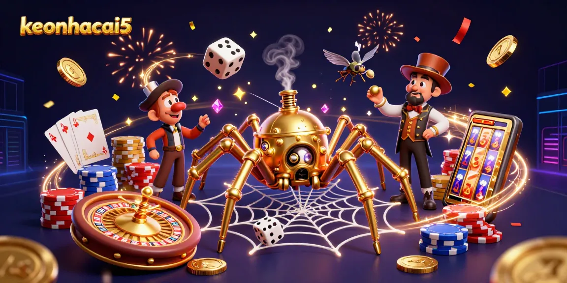 Engage with keonhacai5 through dynamic casino fun, illustrated in a vibrant steampunk scene.