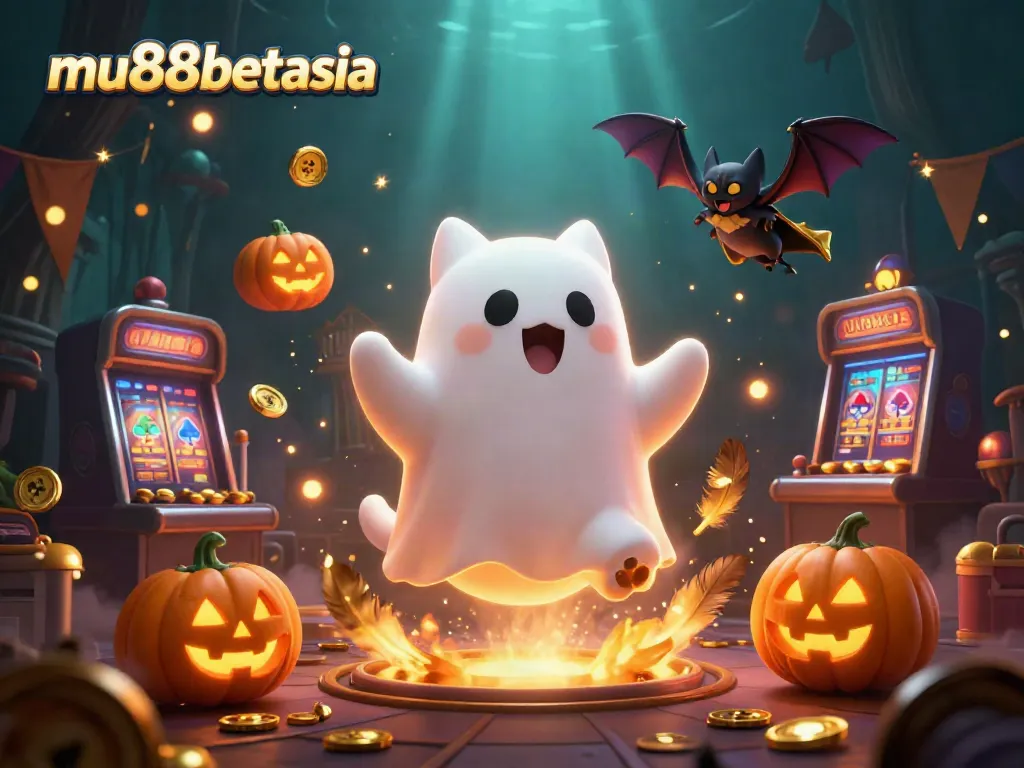 mu88betasia brings gaming excitement alive with a ghost cat and bat in an enchanting haunted casino.