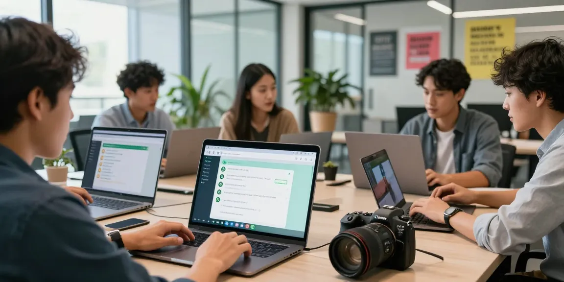 Using WhatsApp網頁版 in a modern office setting for professional communication.