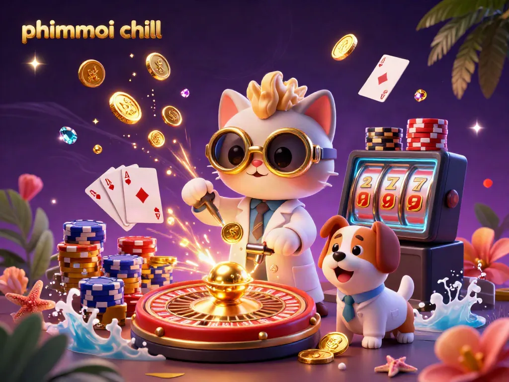 Experience phimmoi chill in a vibrant scene featuring a mad scientist cat and coins flying everywhere.