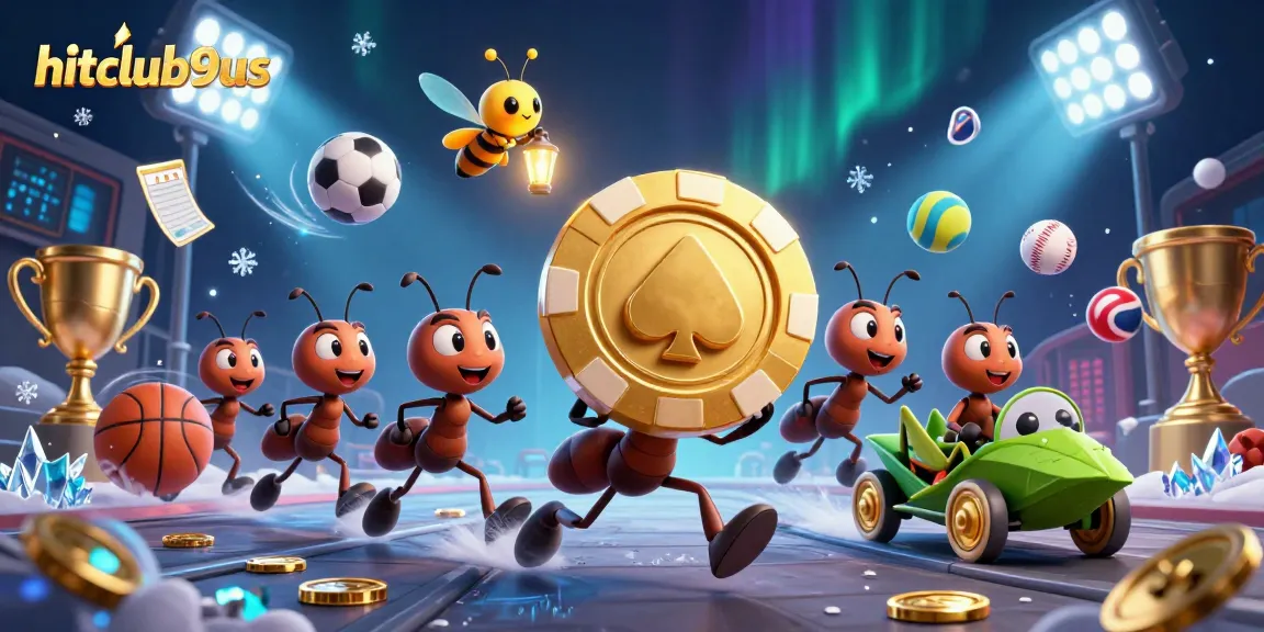 Engage in thrilling action with hitclub9us as ants triumphantly transport a giant poker chip.