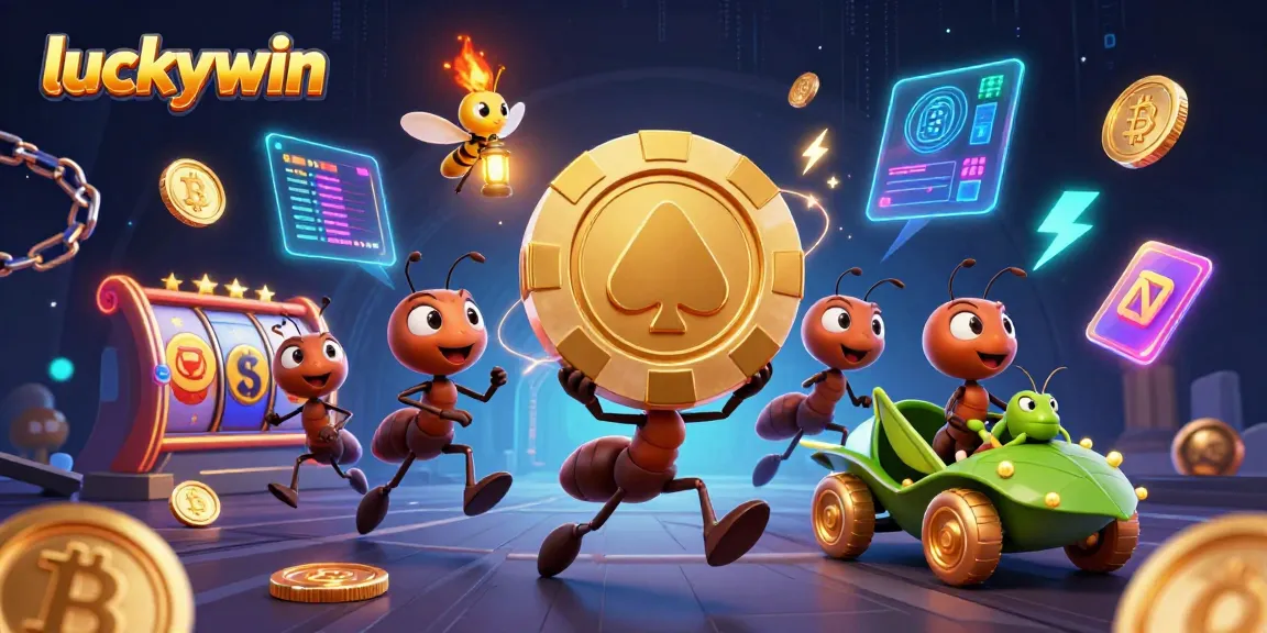 Engage in luckywin adventures with cartoon ants in a casino heist scene.