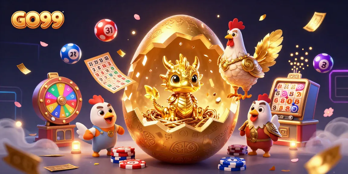 GO99 captures excitement with a golden dragon revealing poker chips amidst a lively casino atmosphere.