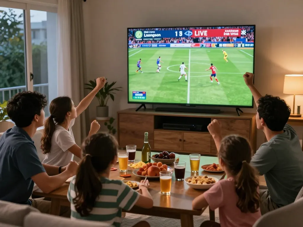 Engaging with Luongson Live as friends cheer for their favorite teams during an exciting football match.