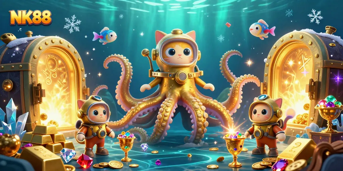 Experience exhilarating casino gaming adventures with NK88, featuring unique characters and treasures in a vibrant scene.