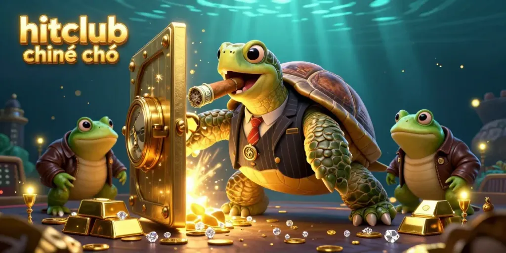 Join the thrilling action at hitclub chính chủ with a vintage mobster turtle and bullfrog enforcers in a vibrant casino.