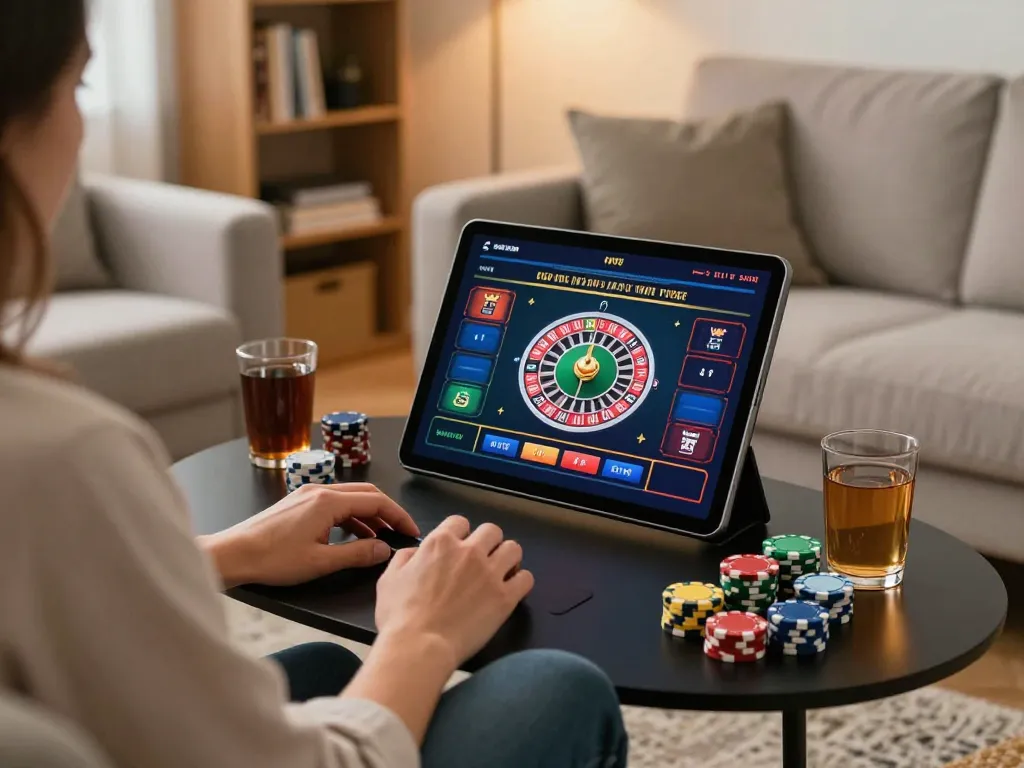 Player engaging in online gambling at 68win, enjoying a roulette game from the comfort of home