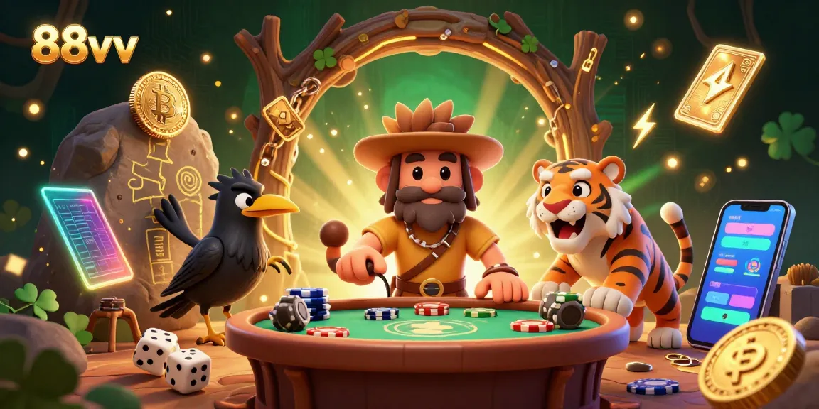 Engage in thrilling games at 88vv's casino with vibrant prehistoric characters and crypto elements.