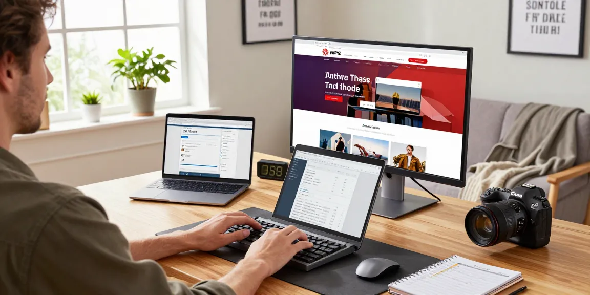 Individual working at a modern desk featuring the WPS Official Website on screen, creating a productive atmosphere.
