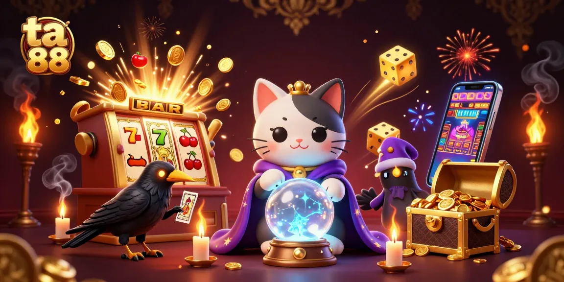 Engage with ta 88's colorful slot machine chaos and mystic fortune elements in this vibrant casino scene.