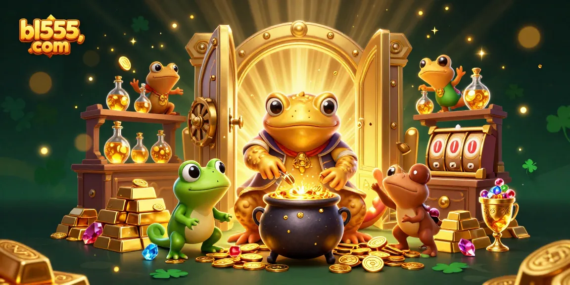 Engage with bl555,com and witness a vibrant 3D illustration of luck and gold abundance in a casino.