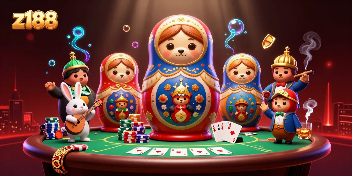 Experience thrilling gaming with z188 in a vibrant 3D casino scene full of colorful characters and dynamic elements.