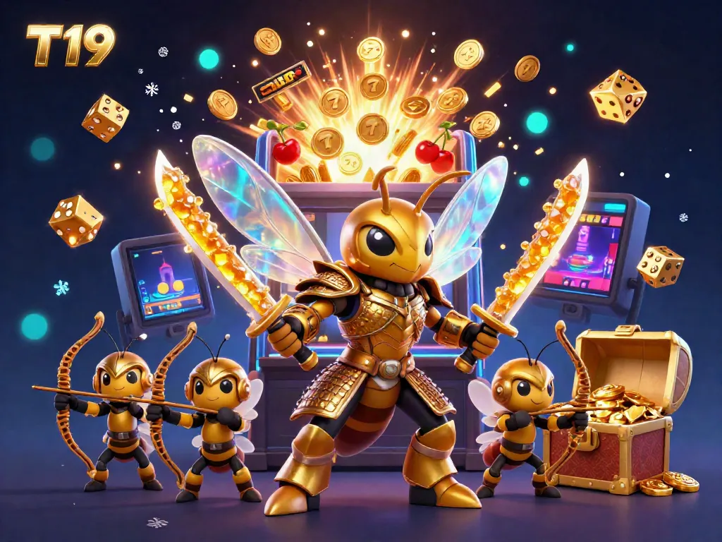 Experience thrilling jackpots with T19, featuring a vibrant illustration of a casino adventure.