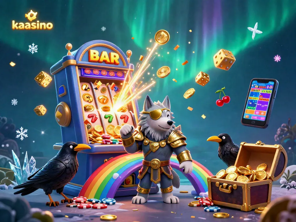 Kaasino offers an exciting gambling experience with vibrant Norse-inspired characters amidst colorful casino elements.