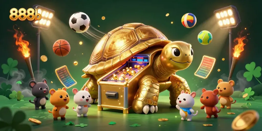 Engage in thrilling gameplay with 888b's dynamic golden tortoise pinball machine full of exciting elements.