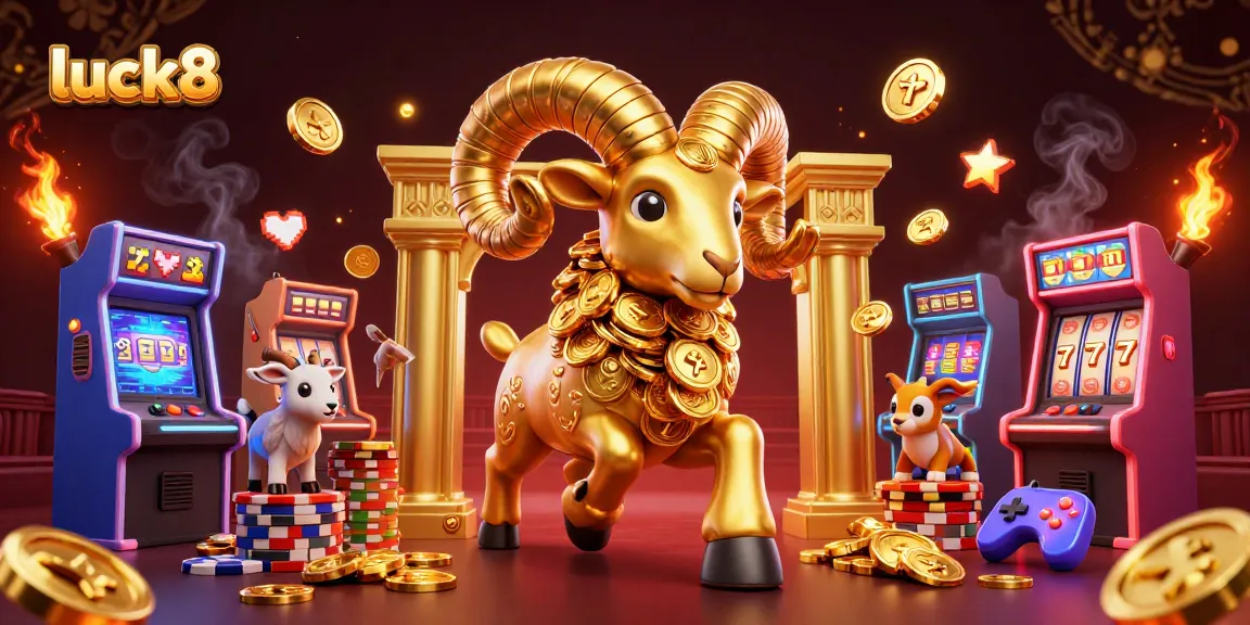 Experience luck8 thrilling gameplay with golden ram symbolizing fortune amidst dynamic casino scenes