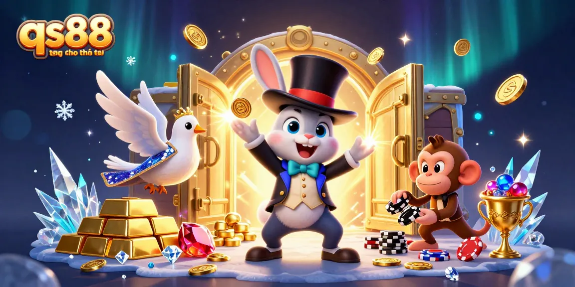 Experience the thrill of qs88 trang chủ chính thức with a magical 3D casino adventure featuring a magician rabbit.