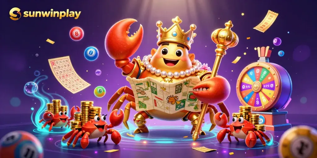 Experience the vibrant gaming universe of sunwinplay with exciting lottery elements and a grand crab emperor.