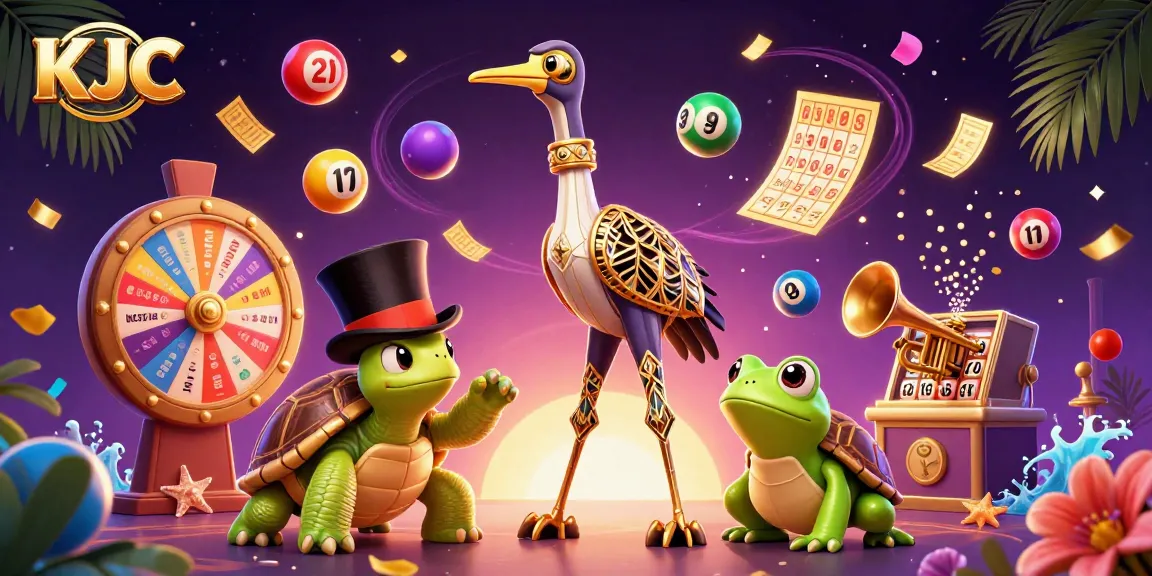KJC takes center stage as a vibrant casino scene unfolds with interactive lottery elements and lively characters.