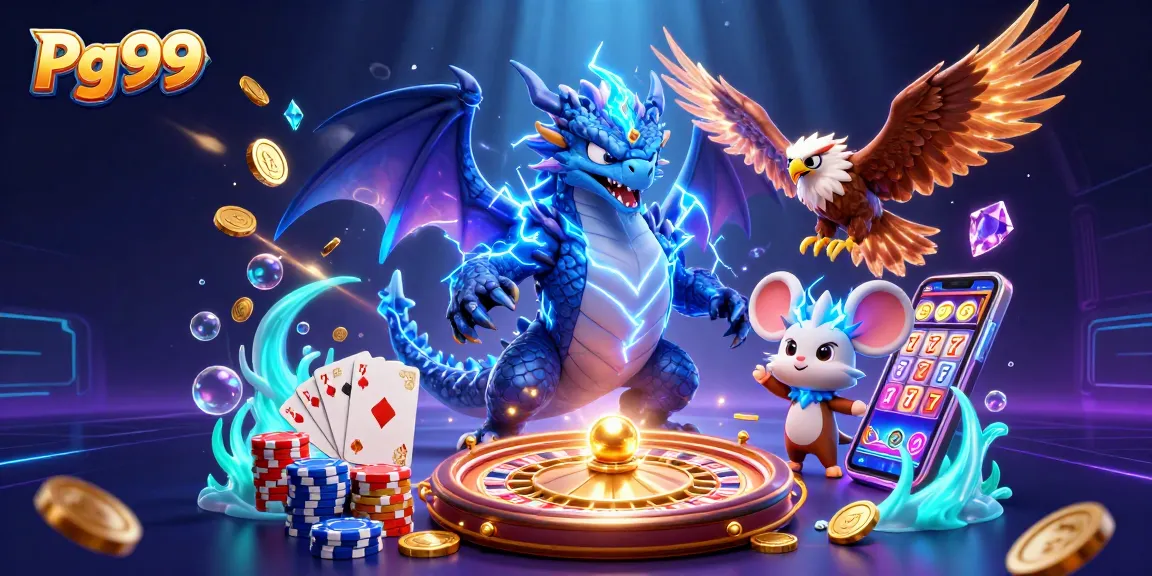 Experience the thrill of Pg 99 with animated characters and casino game elements.