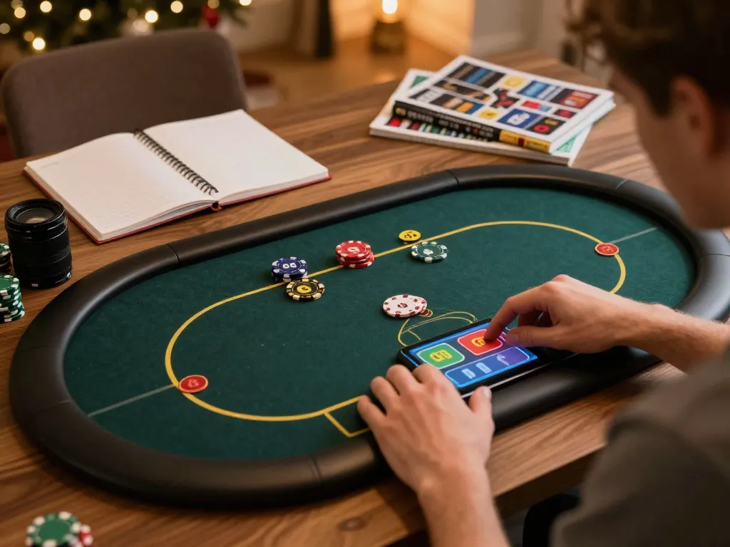 Engaging online poker scene at home highlighting Trang Chủ Jun88's gaming platform with strategic gameplay